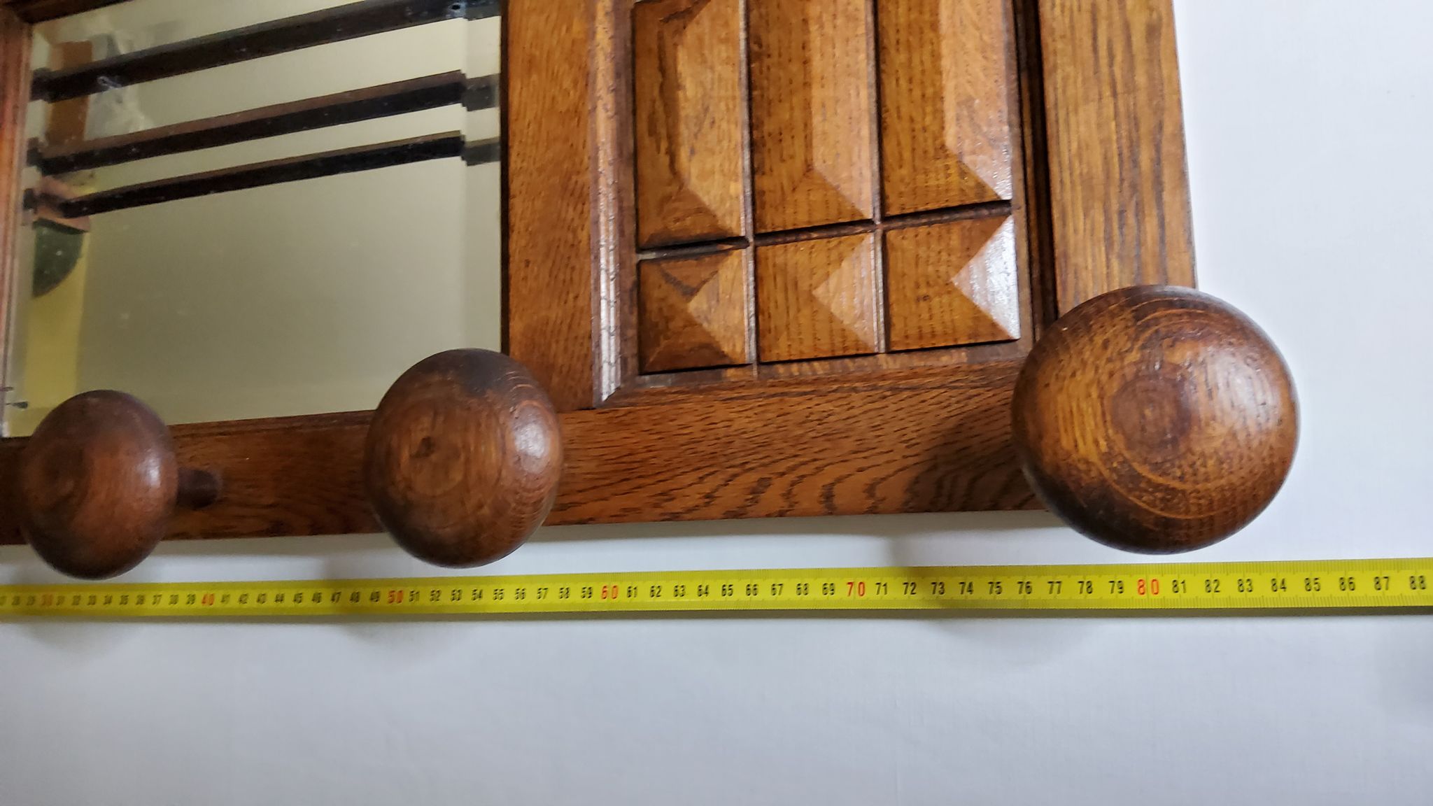 Wooden wall coat rack, 5 hooks, Art Deco style, 82 cm