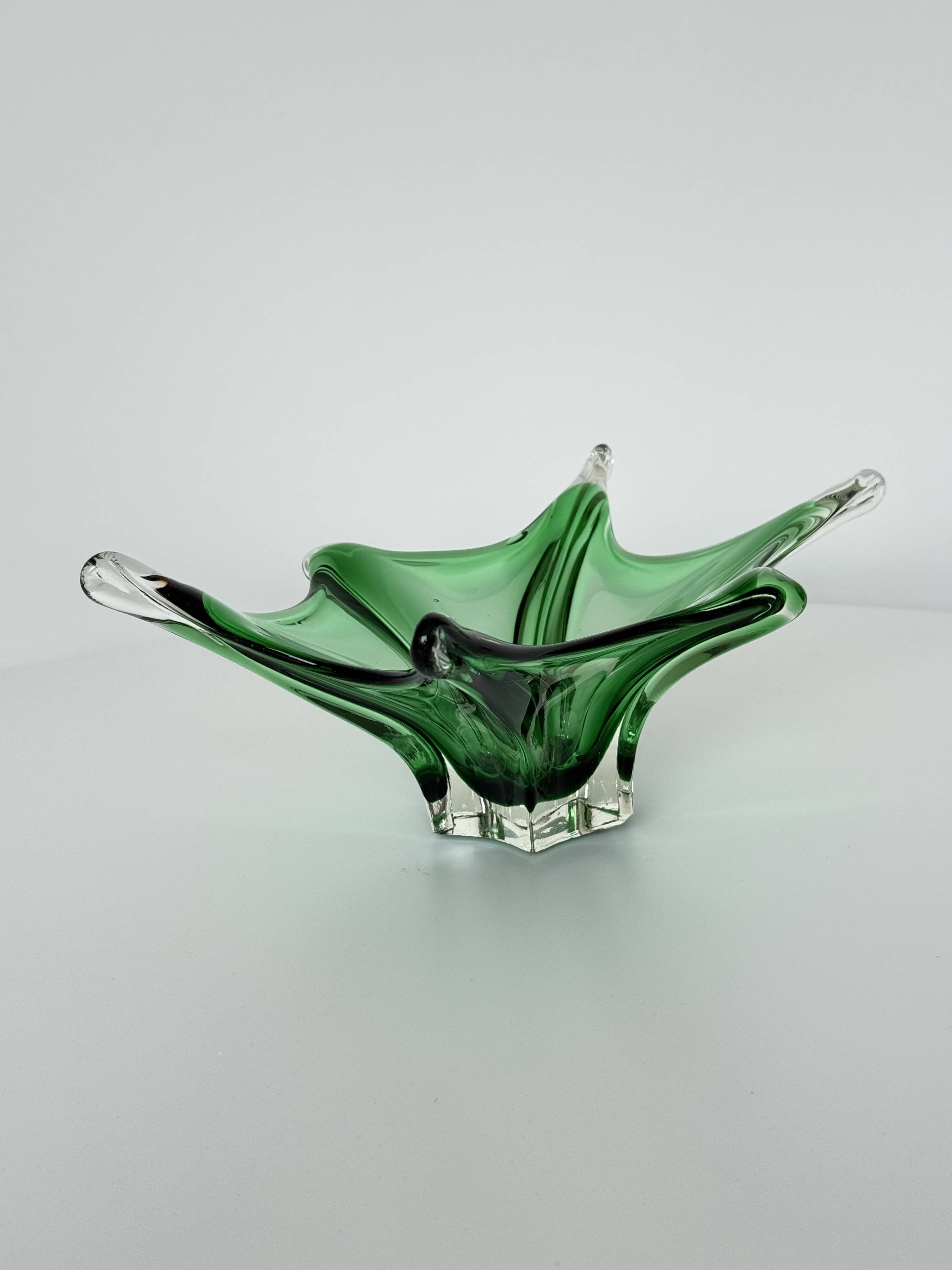 Sculptural Green Murano Style Glass Bowl