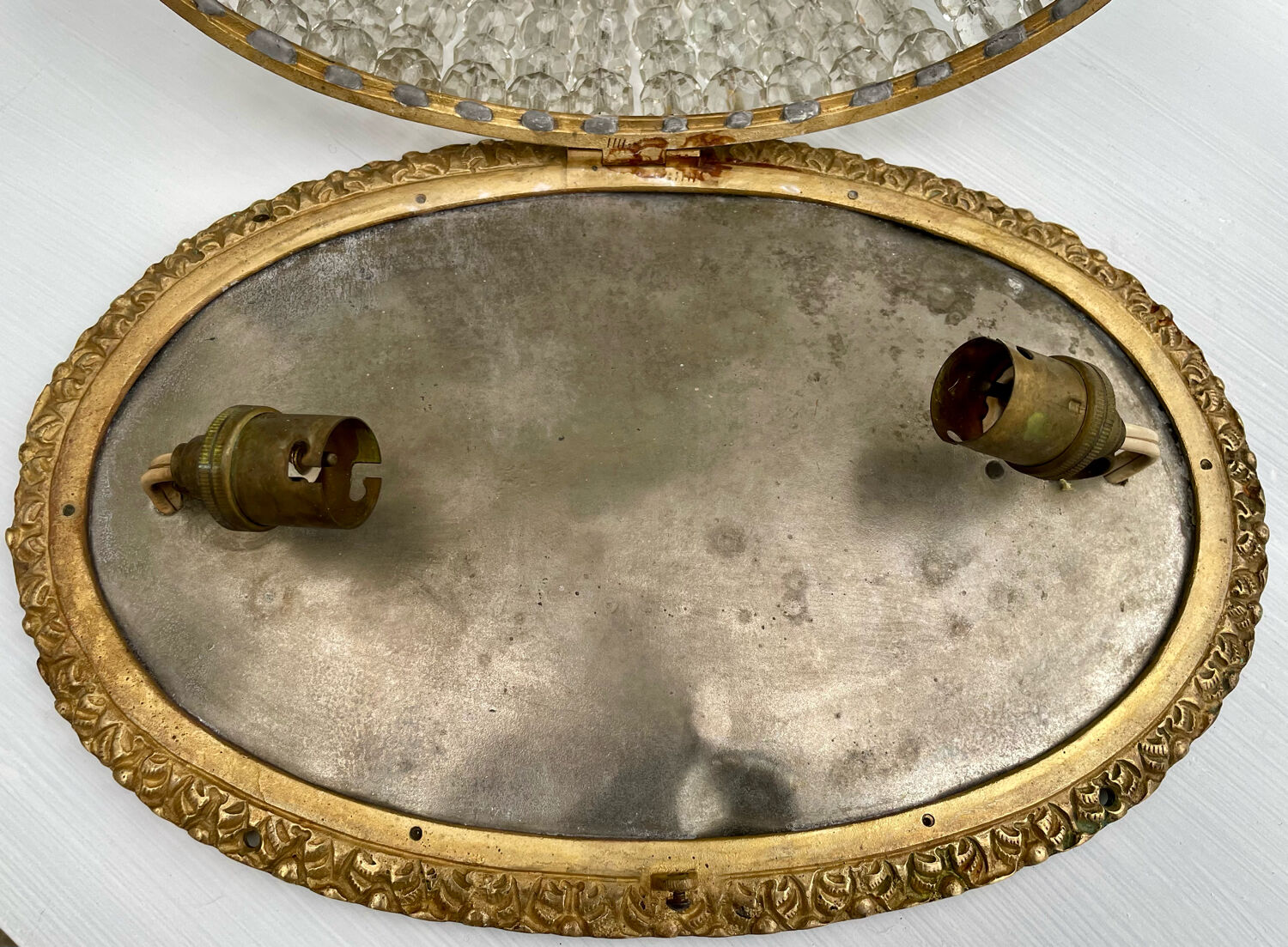 Old ceiling lamp crystal and bronze 1900