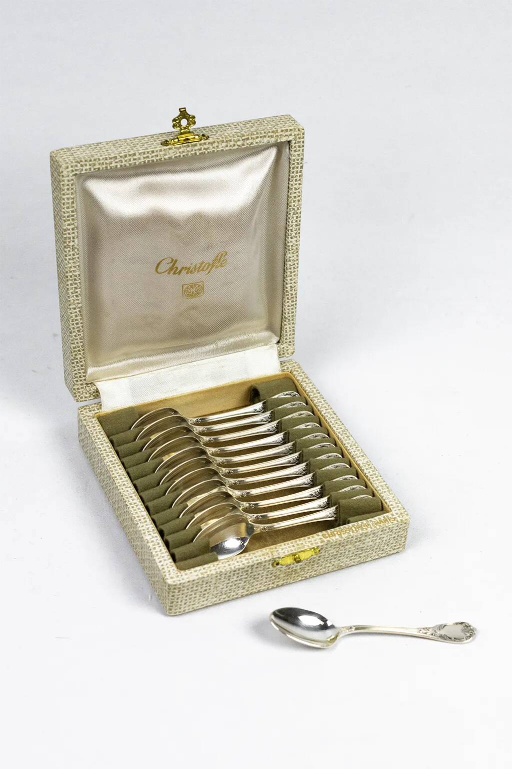 Christofle — 12 “Marly” silver-plated teaspoons, in their case