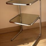 Table d’appoint acier et verre fumé 1970
