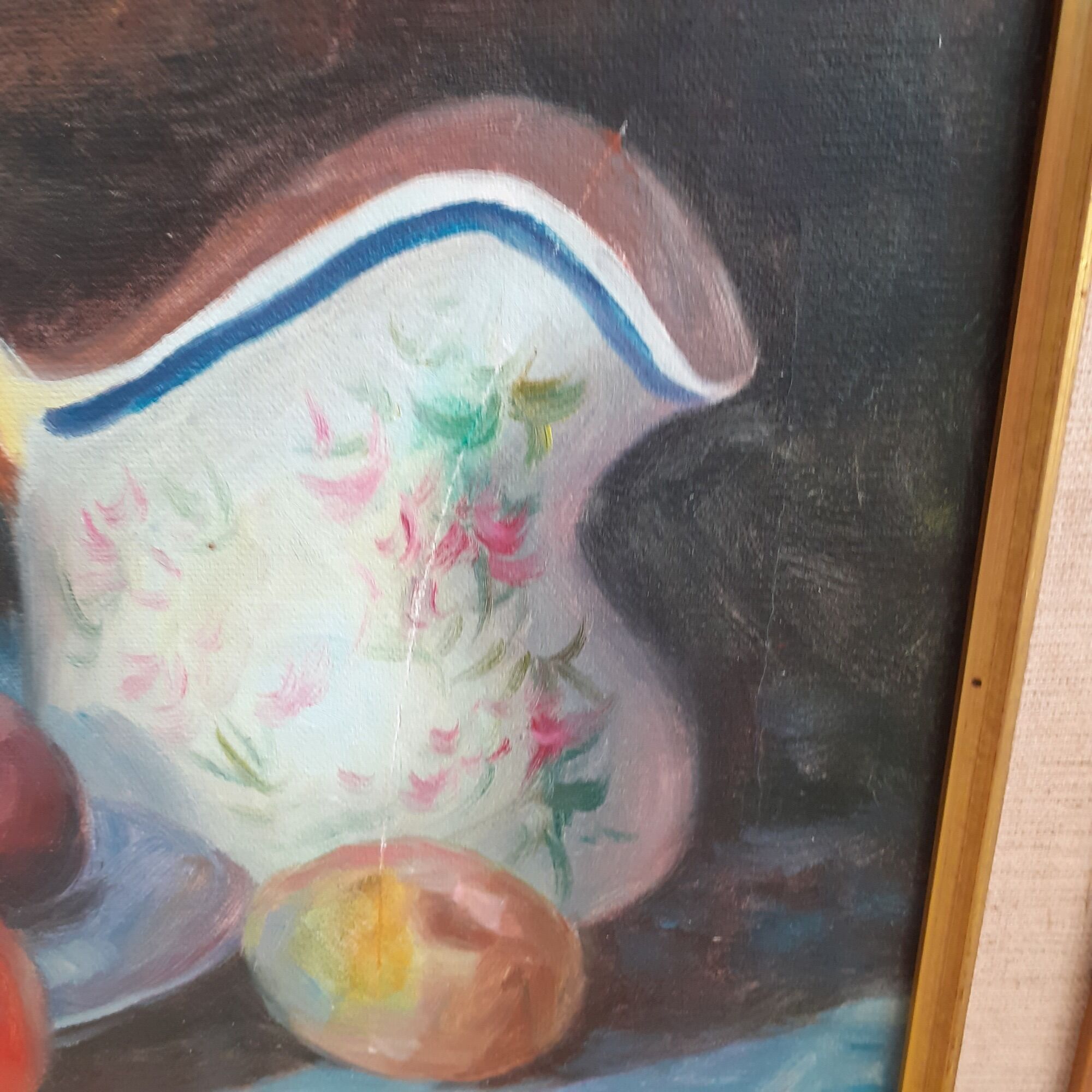 Old painting Still Life. Oil on canvas. Golden frame.T. Denver.