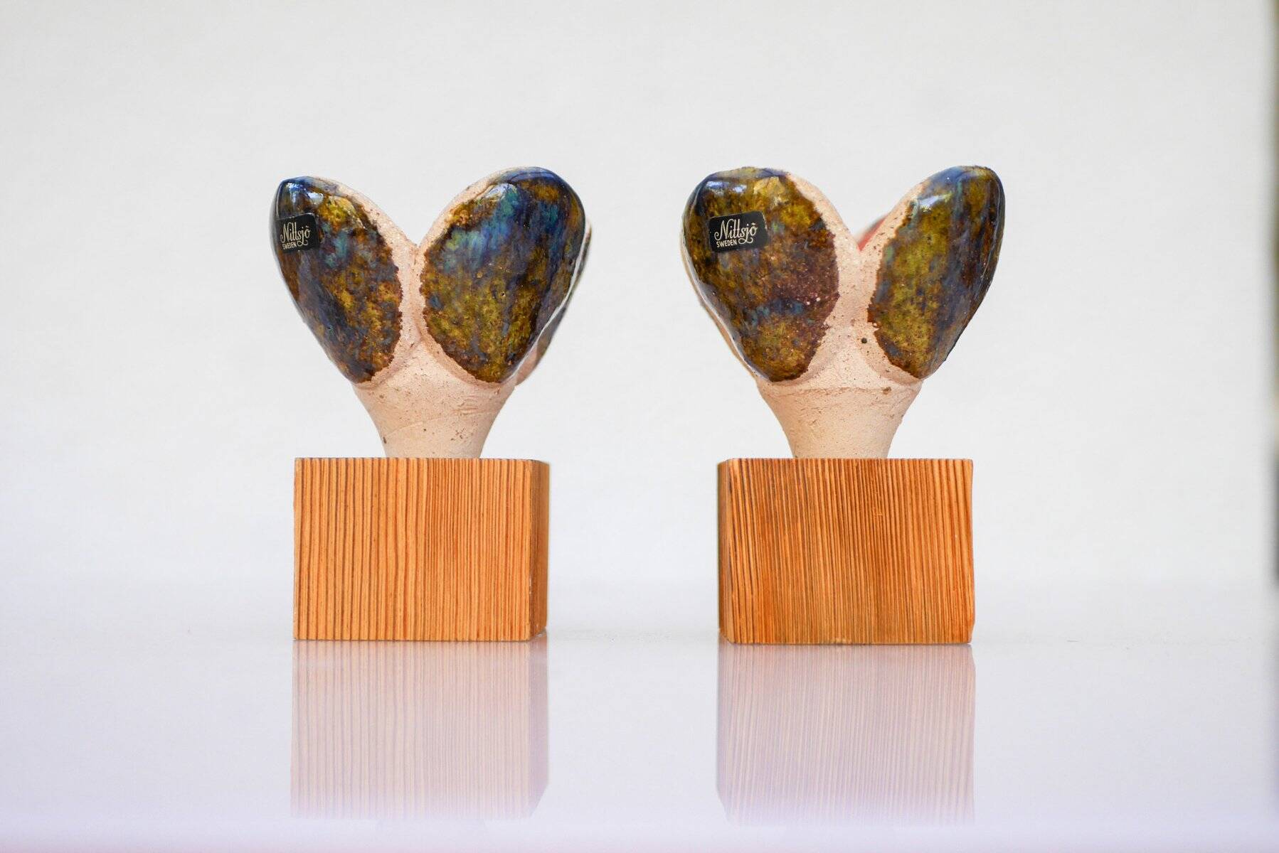 Bougeoirs en céramique et en bois de Nittsjö, Suède, années 1970, ensemble de 2