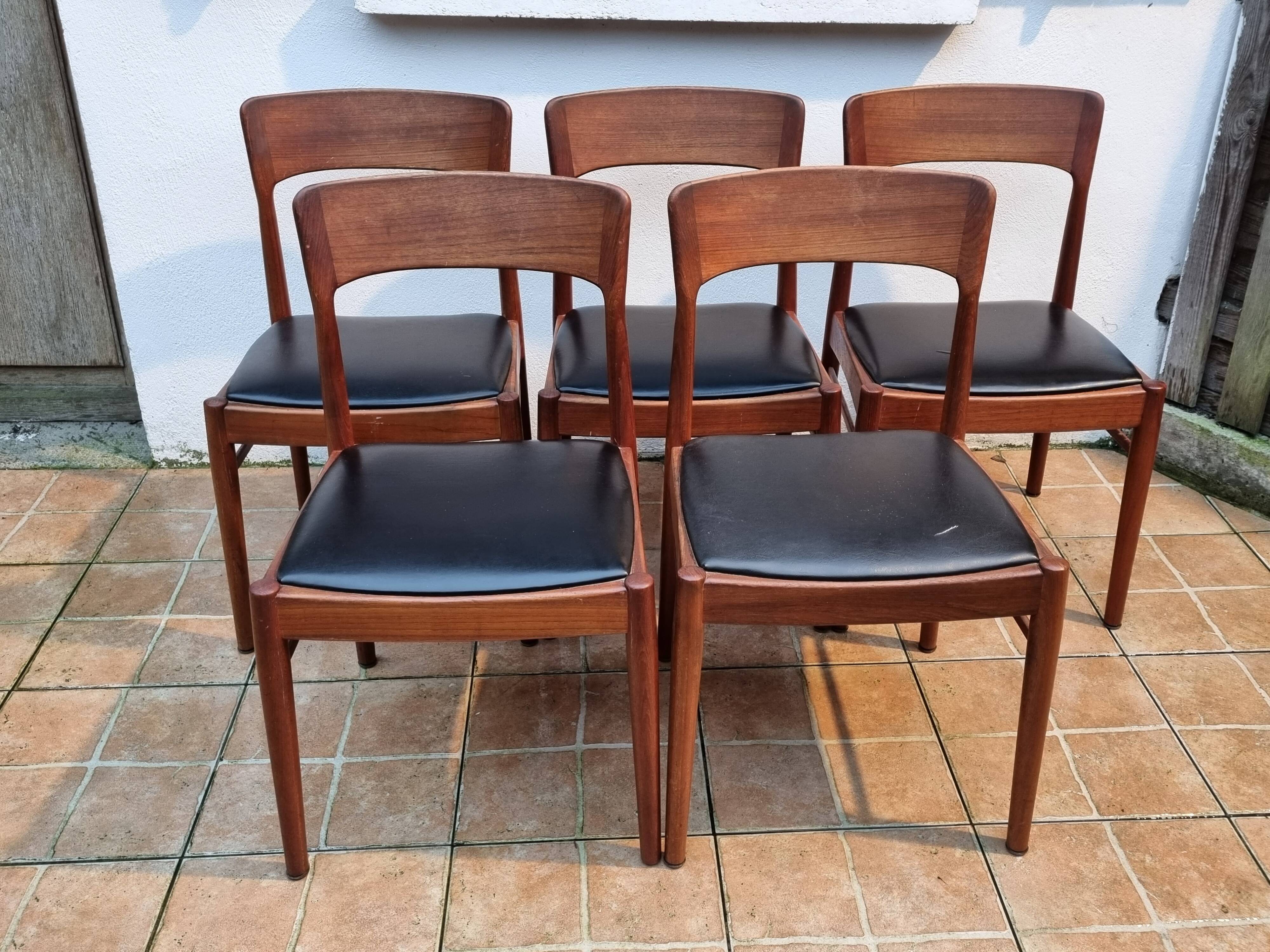 5 vintage Henning Kjaernulf chairs, model 26, teak, Denmark, 1960s