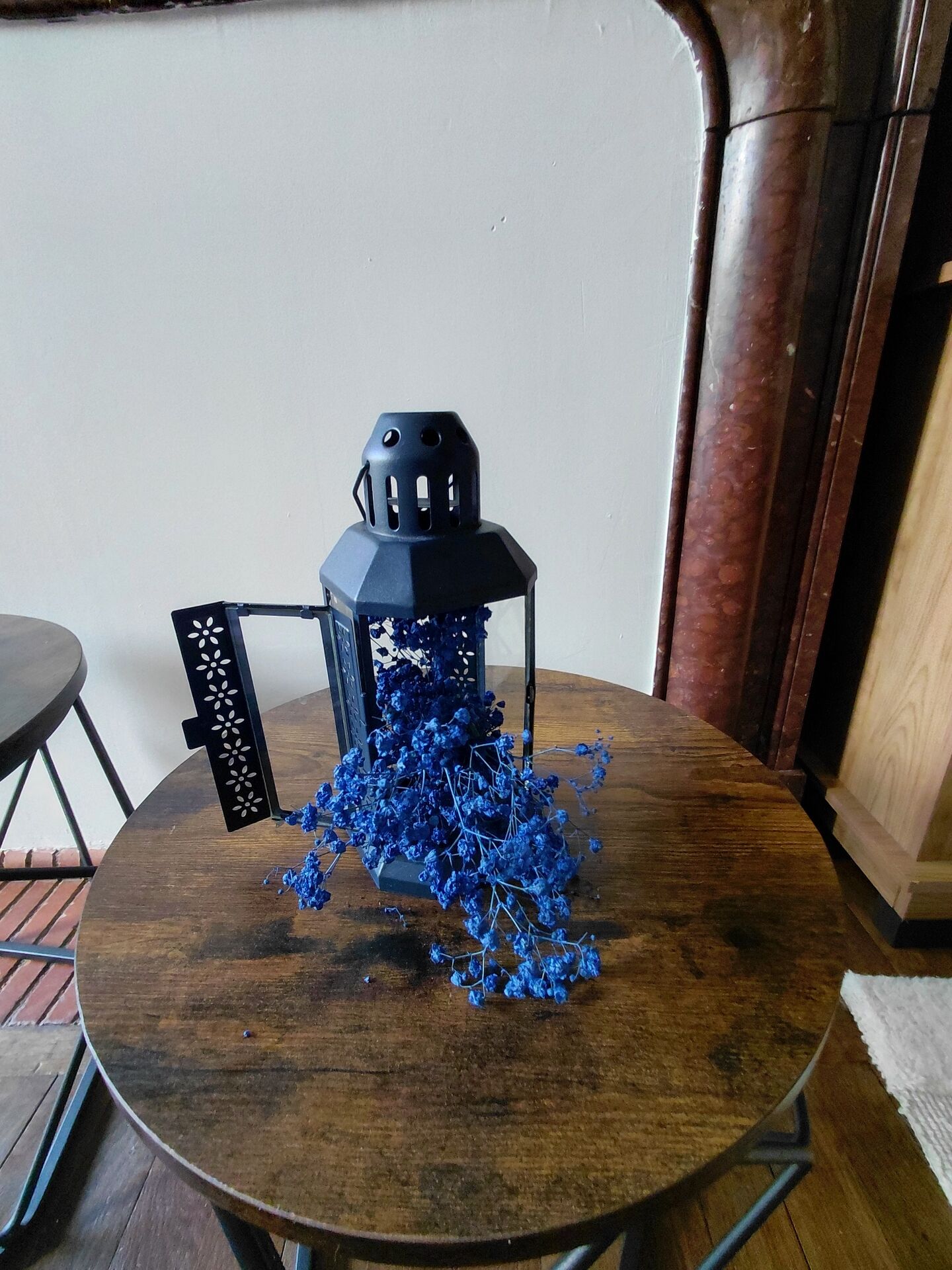 Navy blue metal candle lantern