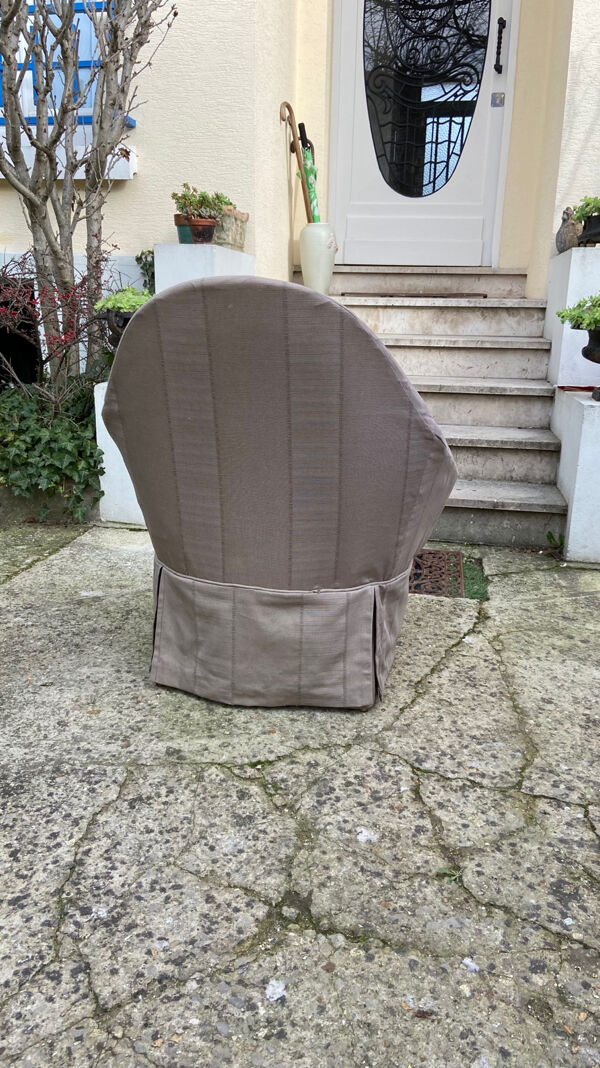 Fauteuil crapaud en toile vintage 1970