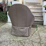 Fauteuil crapaud en toile vintage 1970