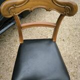 Set of 6 English chairs in mahogany and black leather