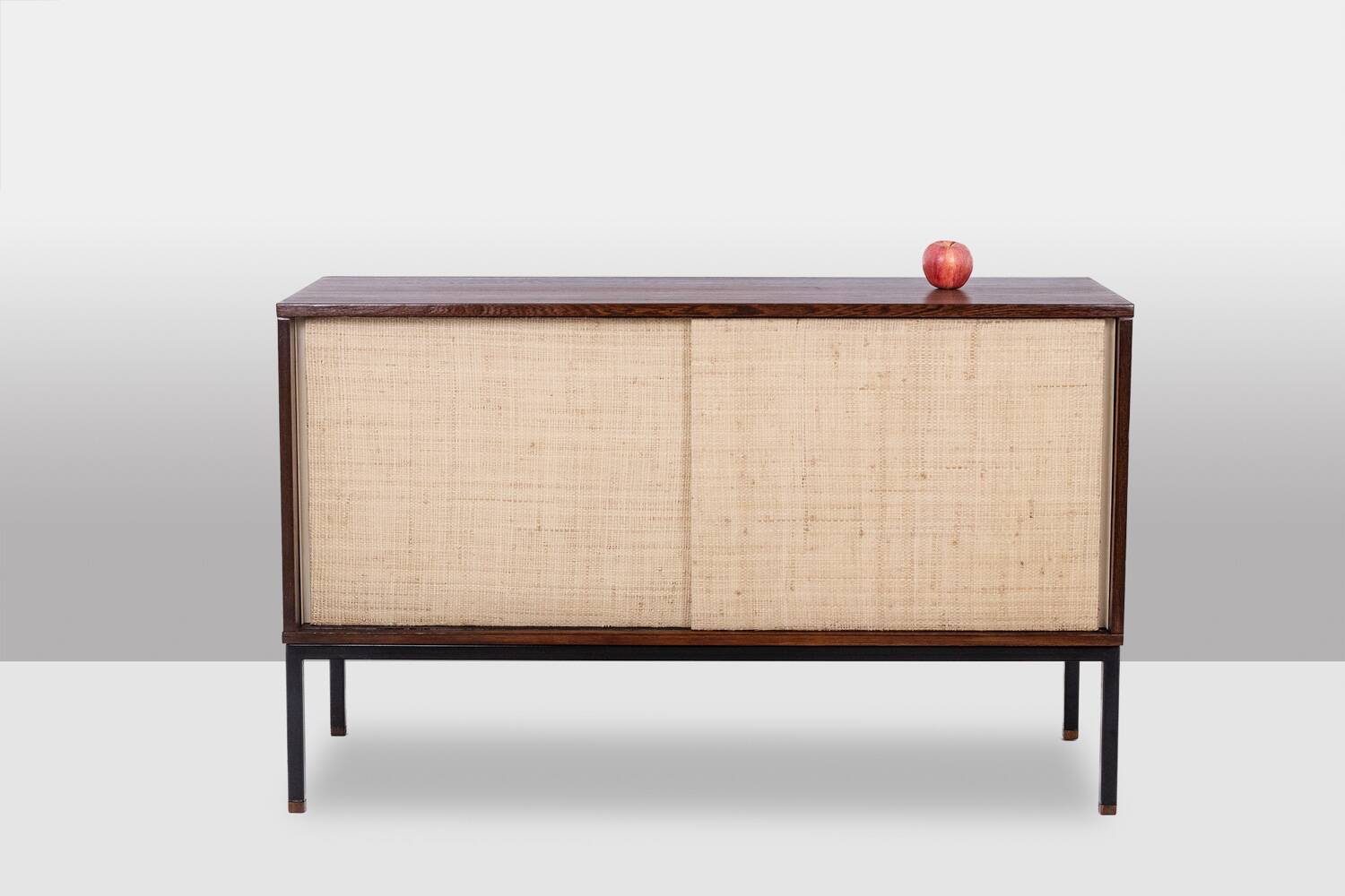 Wenge and raffia sideboard. 1970s.