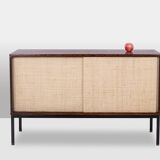 Wenge and raffia sideboard. 1970s.