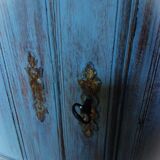 End 18th century wardrobe provençale all solid oak patinated blue by artisan cabinetmaker