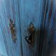 End 18th century wardrobe provençale all solid oak patinated blue by artisan cabinetmaker