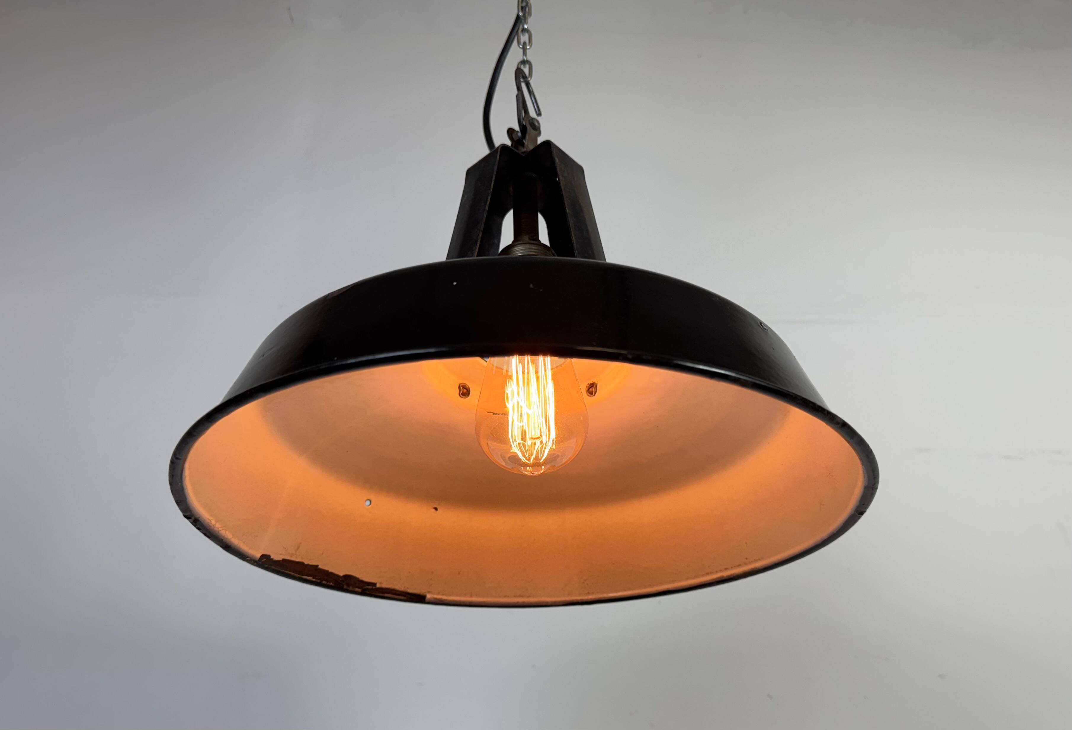 Industrial french black enamel pendant lamp from mazda, 1960s