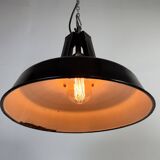 Industrial french black enamel pendant lamp from mazda, 1960s