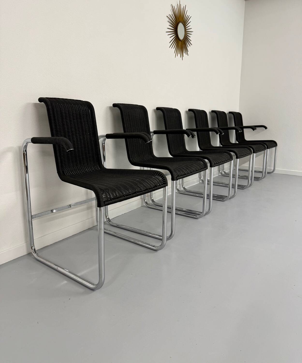 6 black tubular chairs design by Axel Bruchhäuser model D20 bauhaus