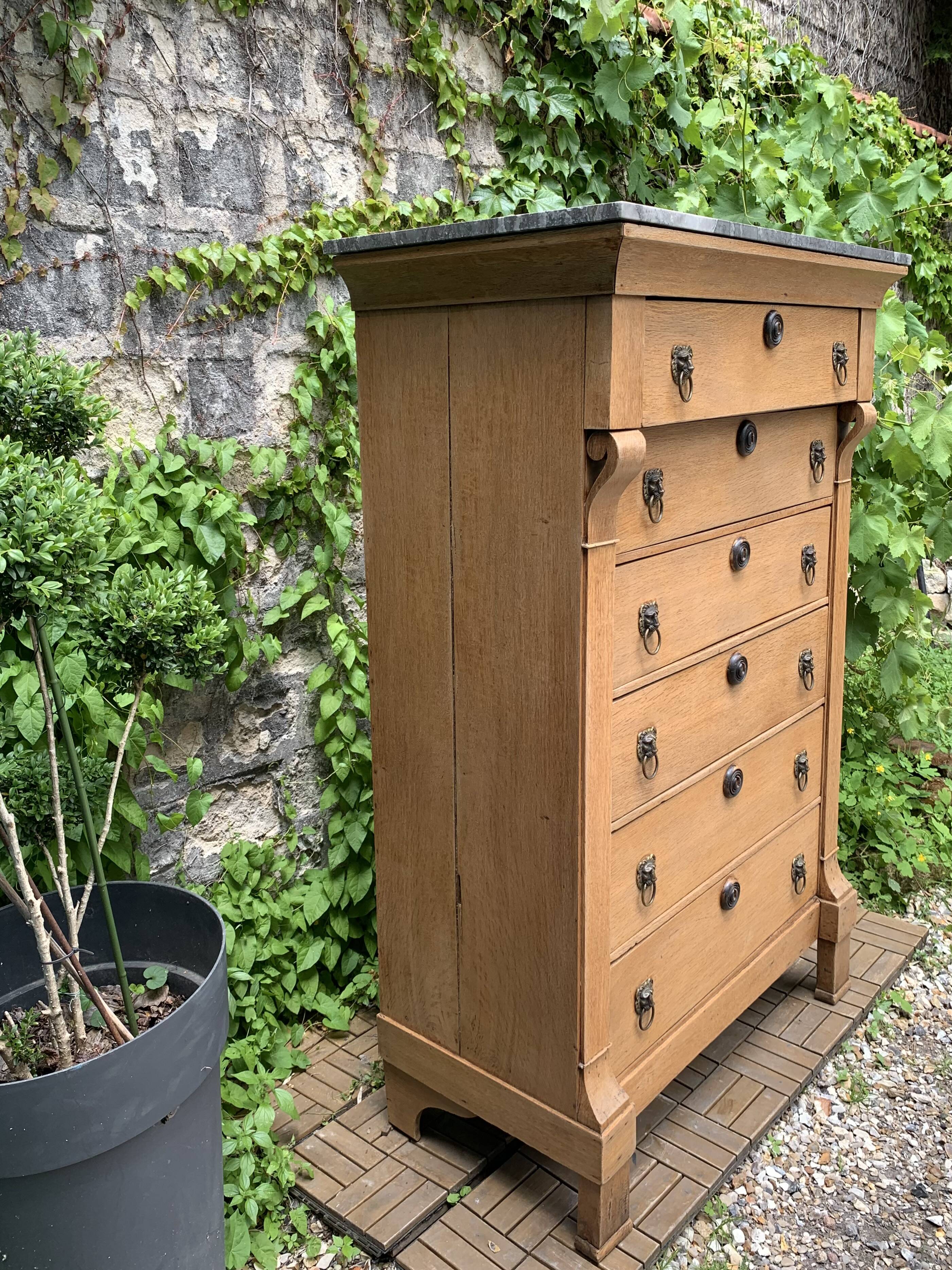 Empire high chest of drawers in solid raw oak