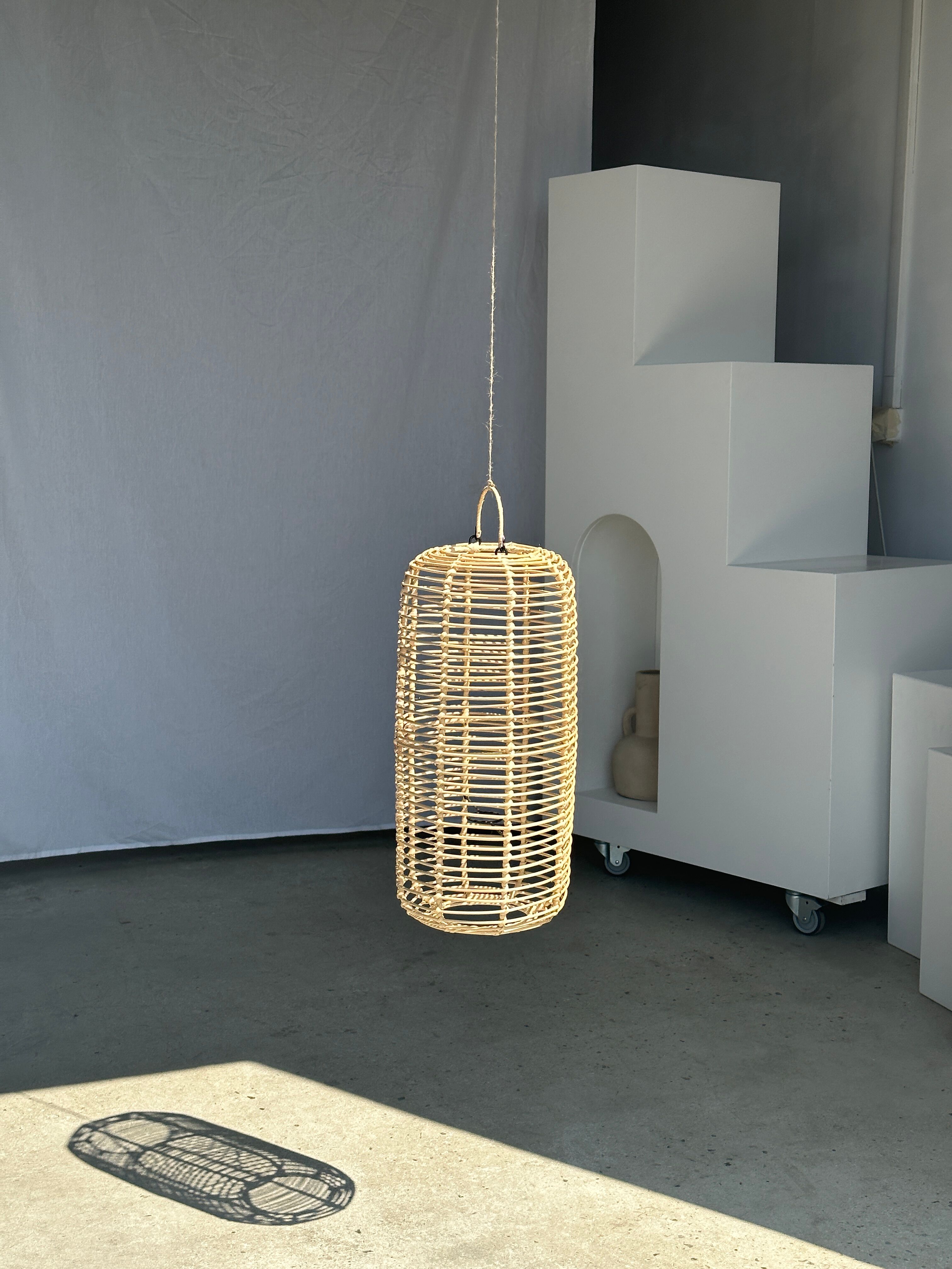 Large lantern-shaped rattan pendant lamp H50 D24