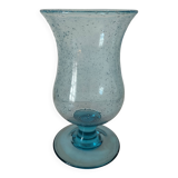 Photophore en verre bullé bleu, style Biot