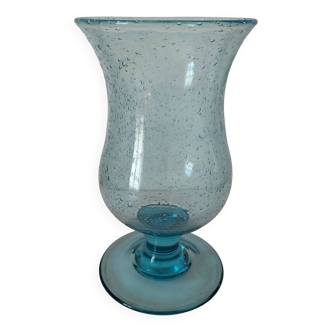 Blue bubble glass tealight holder, Biot style