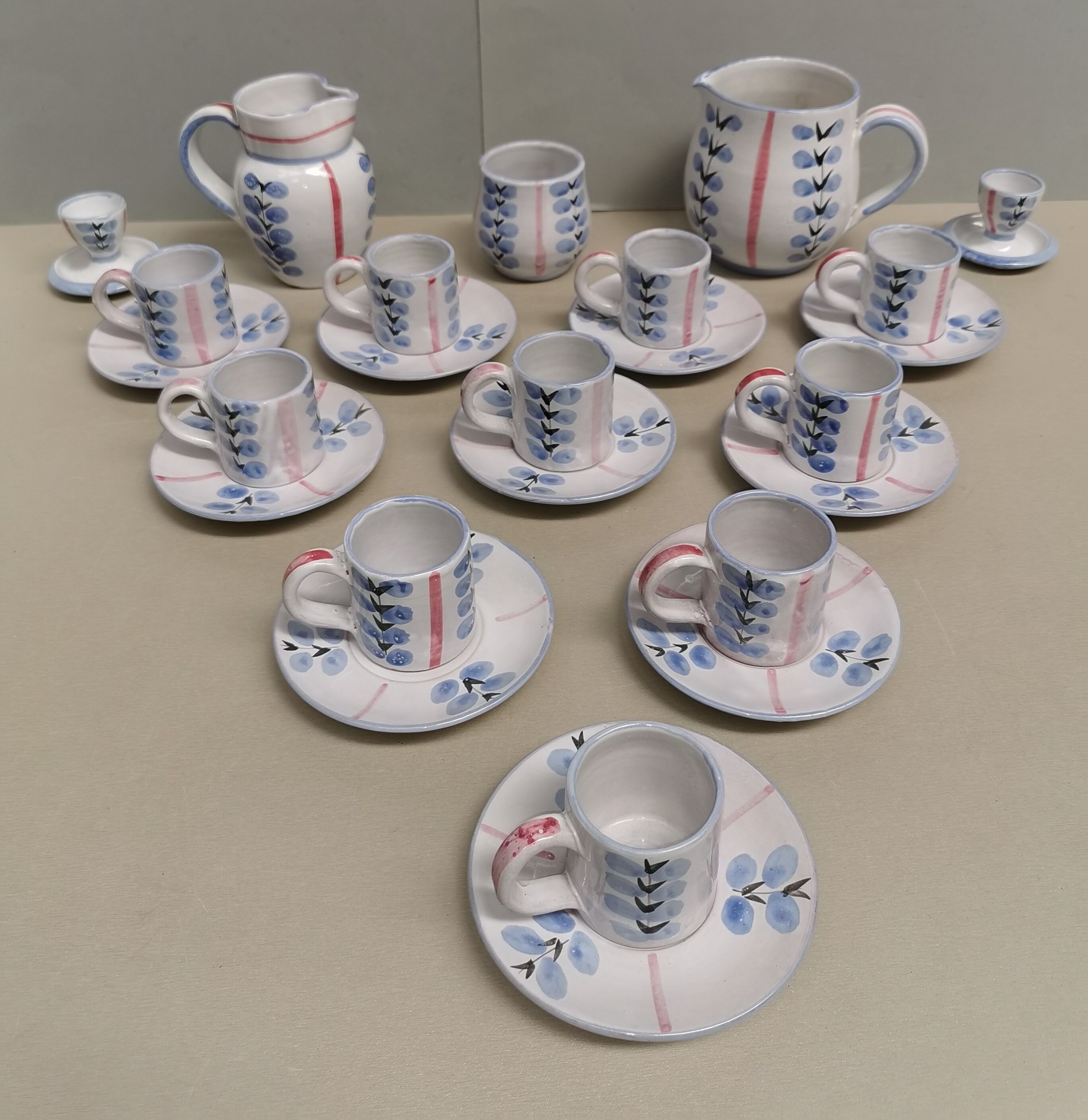 Vintage coffee service, ceramics signed Yvon Roy