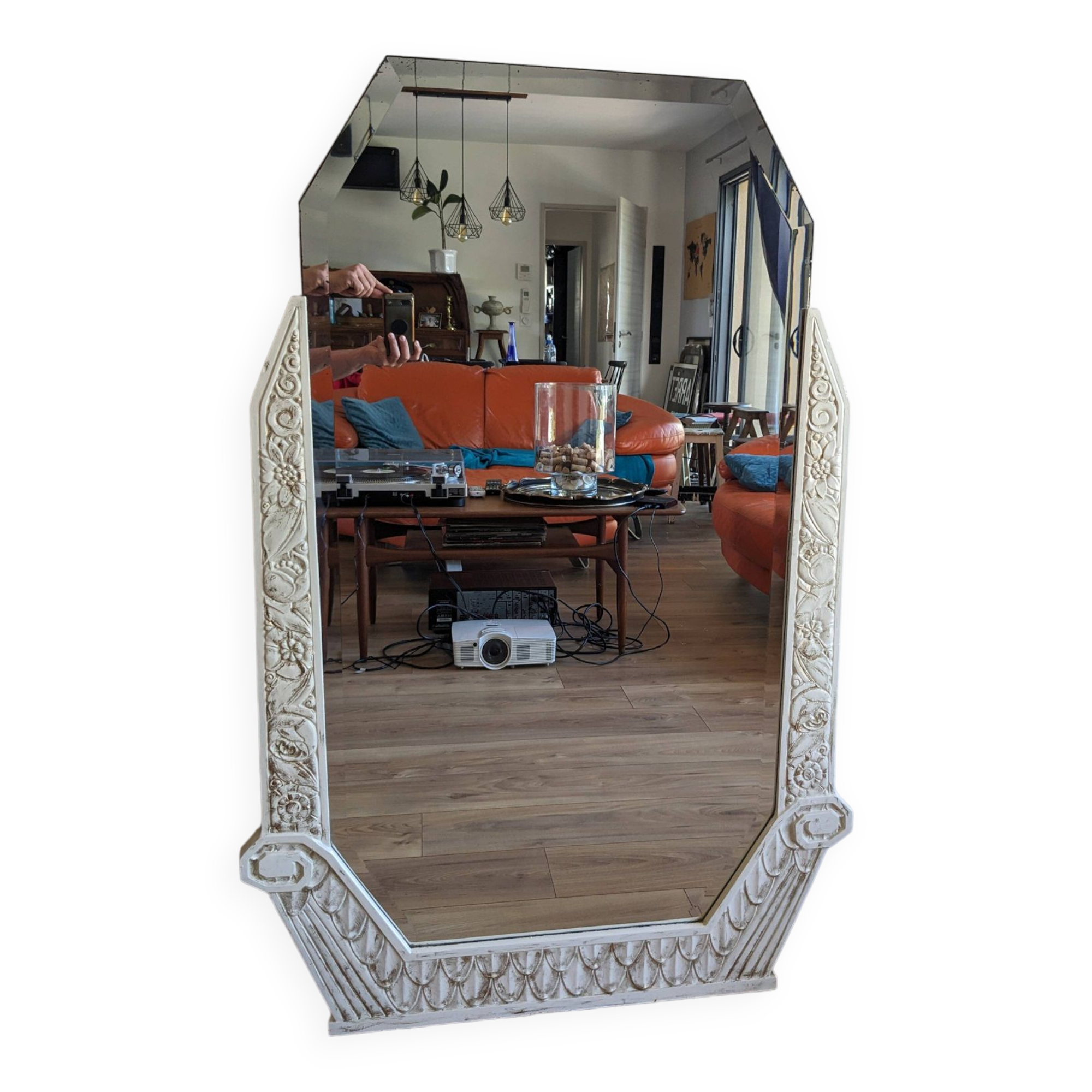 Hexagonal art deco mirror 131 x 88 cm