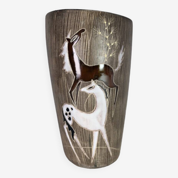 Vase Ruscha céramique par Hans Welling "Les Chevaux" 1950 vintage Allemagne