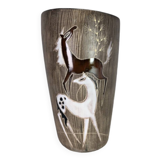 Ruscha ceramic vase by Hans Welling "The Horses" 1950 vintage Germany