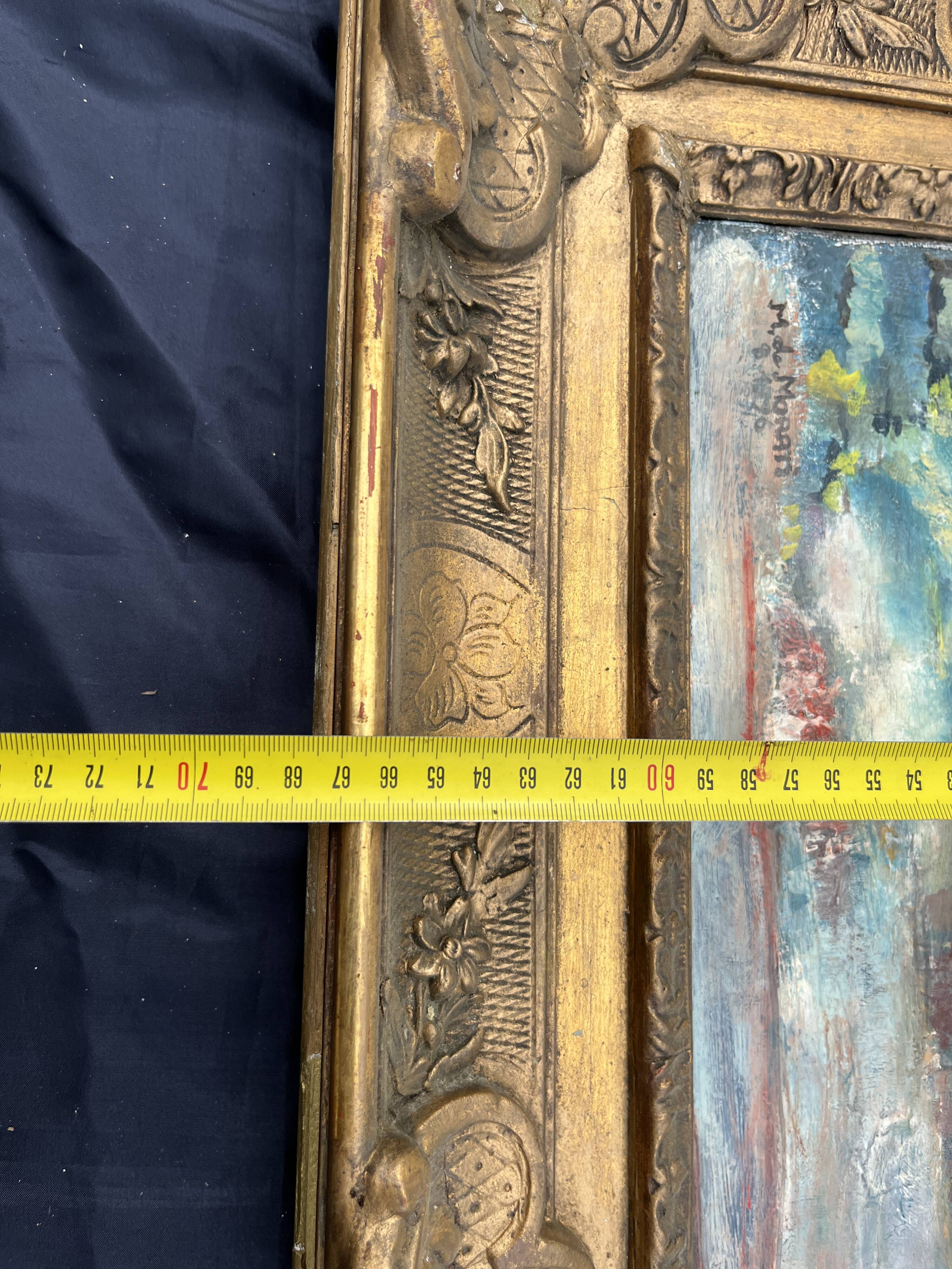 Very beautiful painting Landscape with reflections – M. de Moran 1996 with a 19th century frame