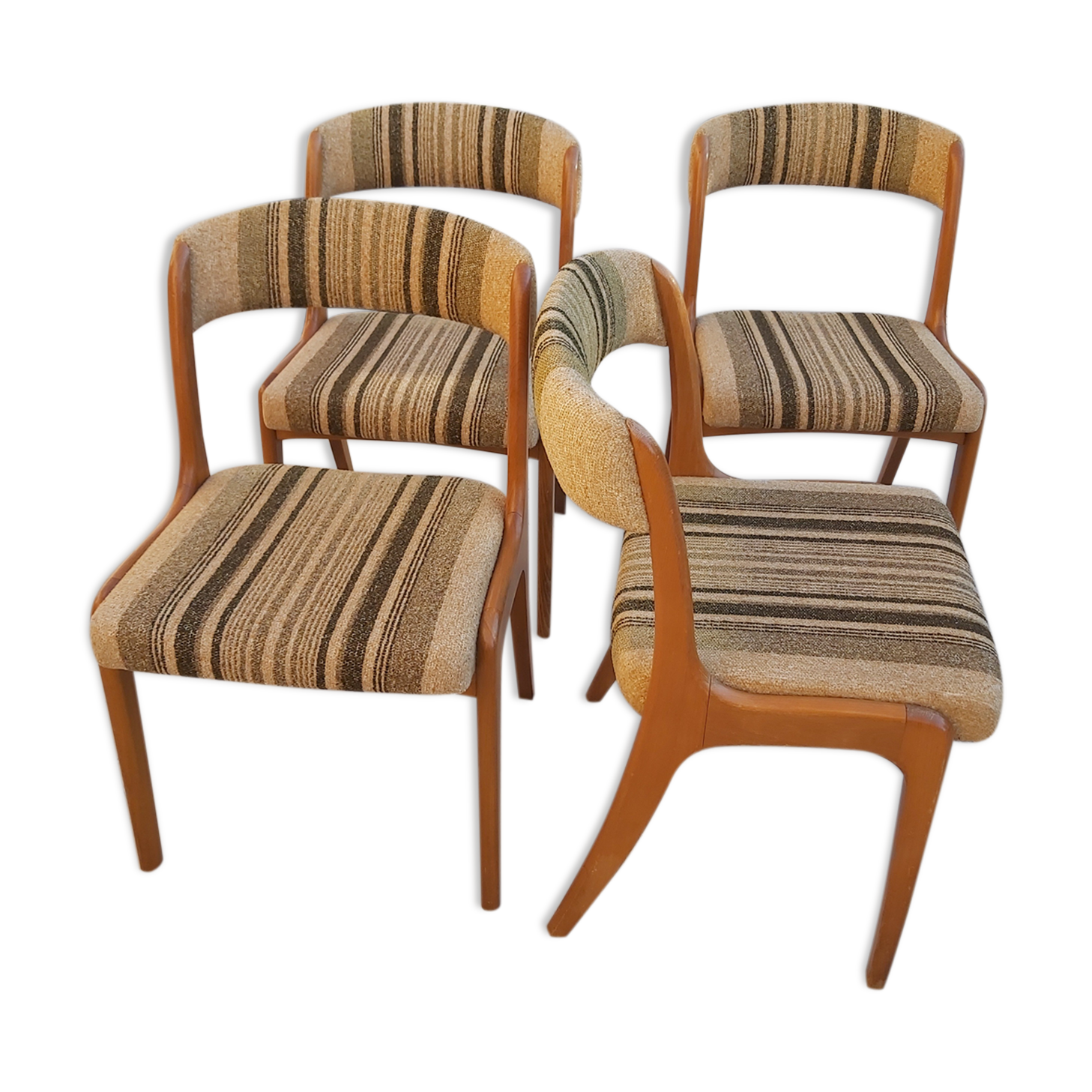 4 chairs wood and fabric 70s