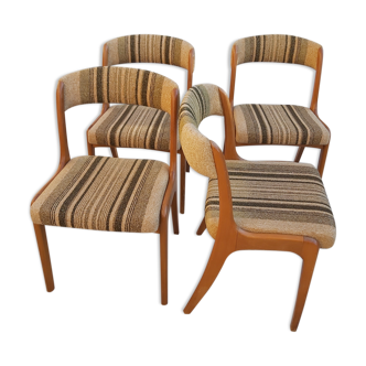 4 chaises bois et tissu années 70