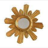 Golden carved wooden sun mirror — 38 cm