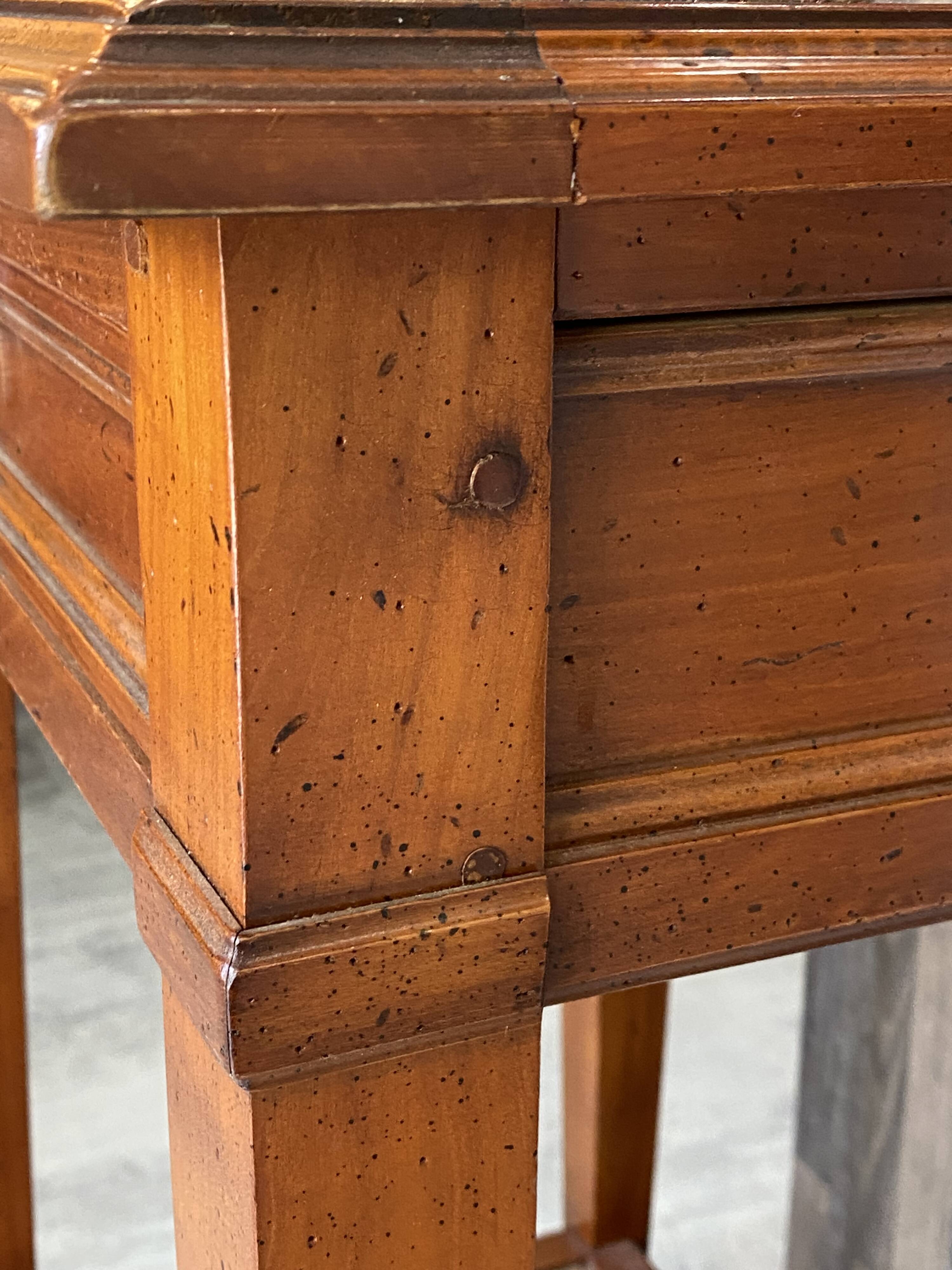 Occasional table in cherry wood, 1 drawer, 1 cane shelf, 1950.