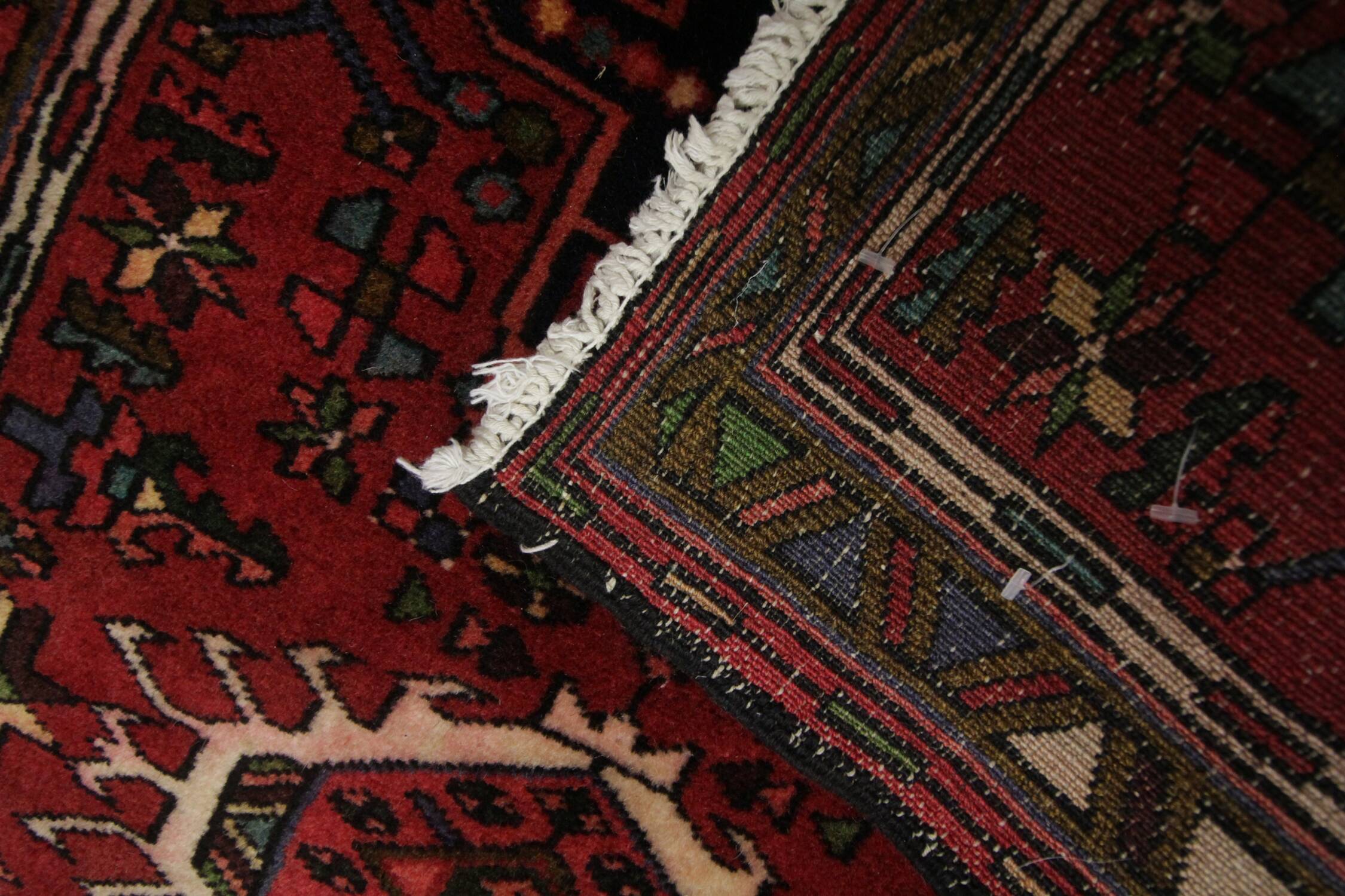 Tapis de couloir vintage en laine rouge à motifs géométriques, style oriental des années 1960