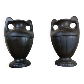 Pair of signed ceramic vases from the art nouveau period circa 1900