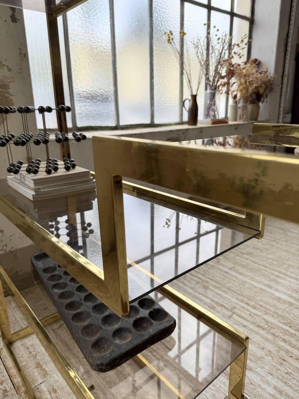 Brass shelf 1970 Belgo Chrom regency