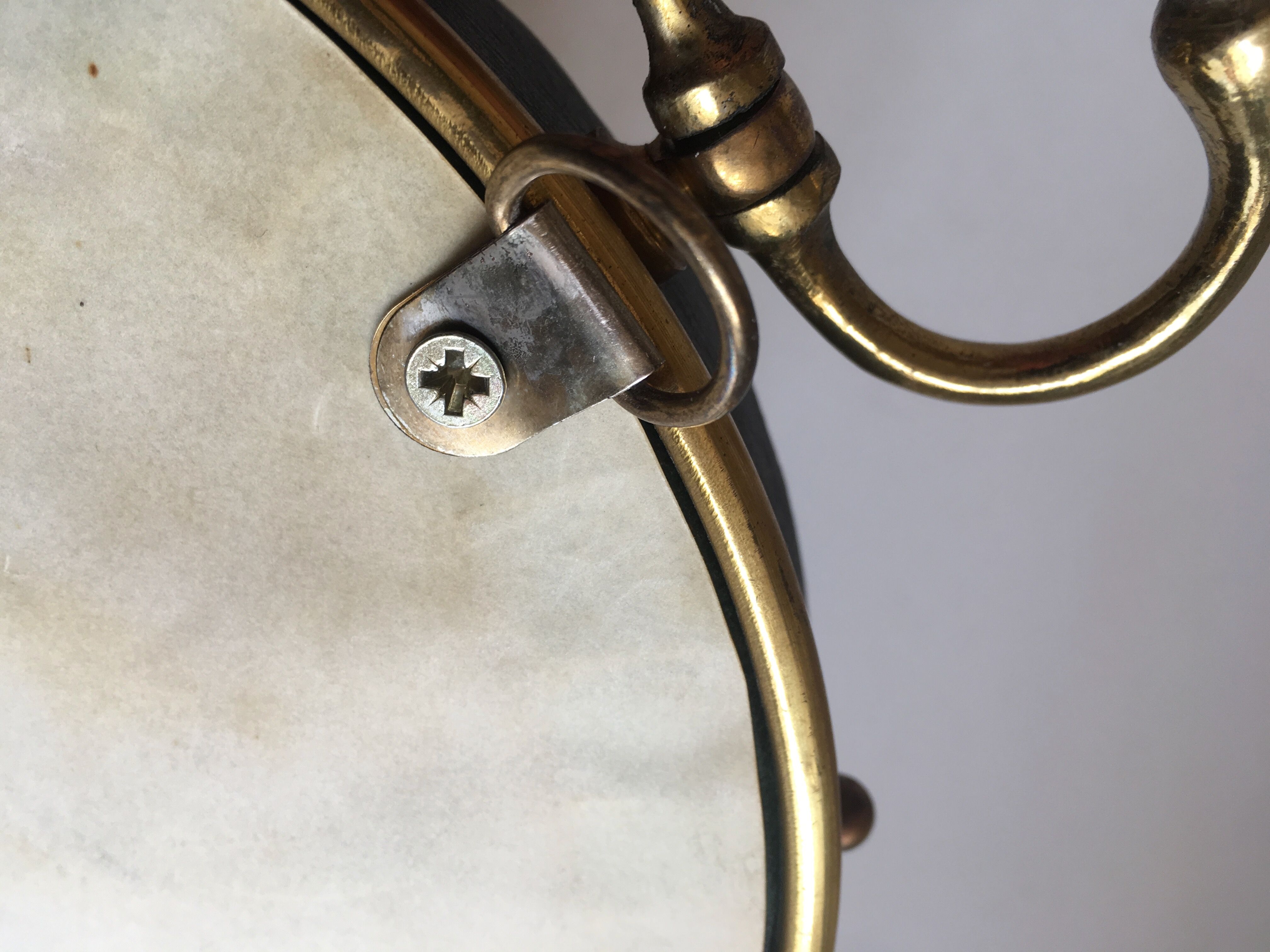 Leather and brass bulging witch mirror 1970 21cm