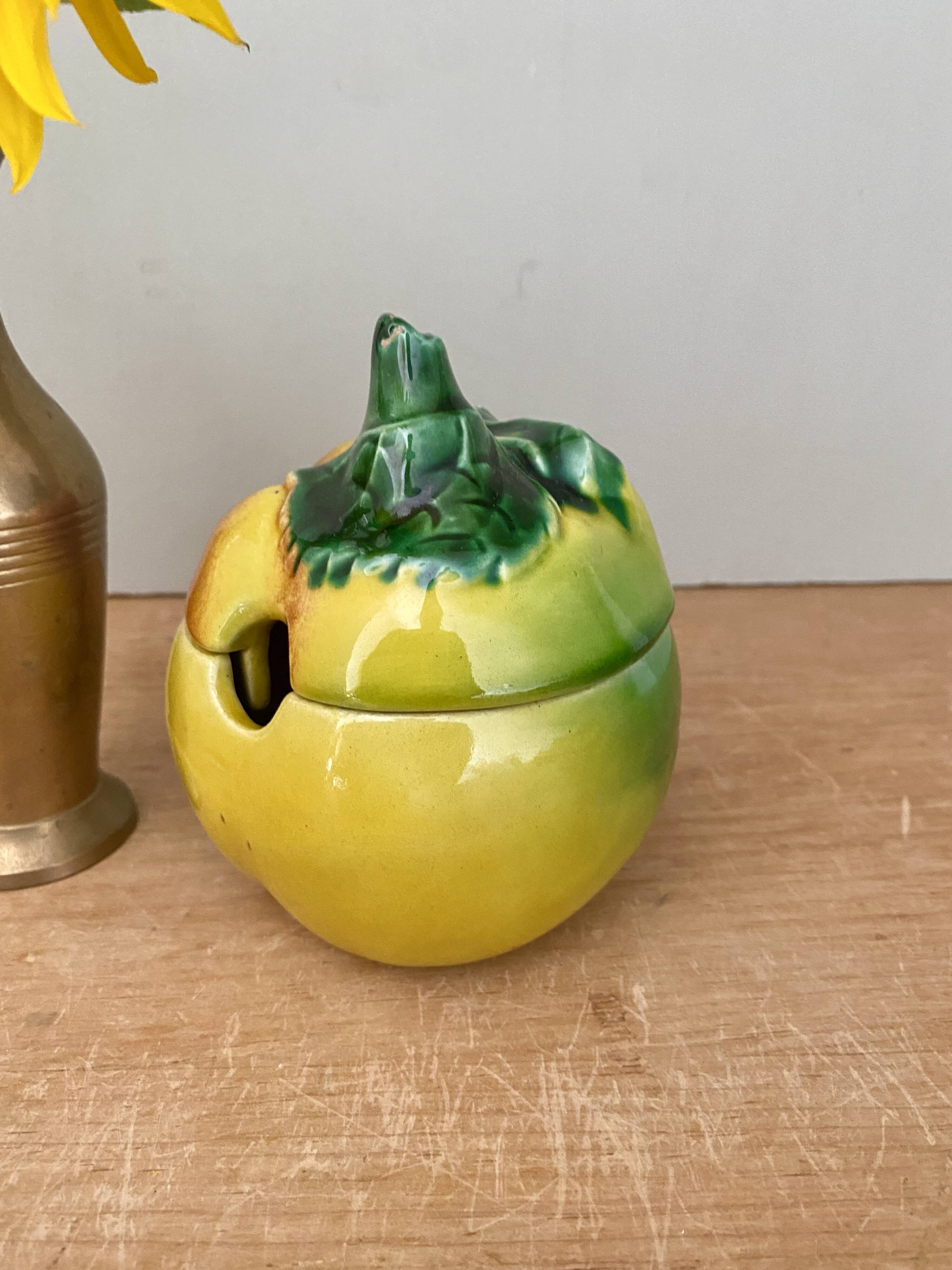 Mustard pot or jam pot in apple slip