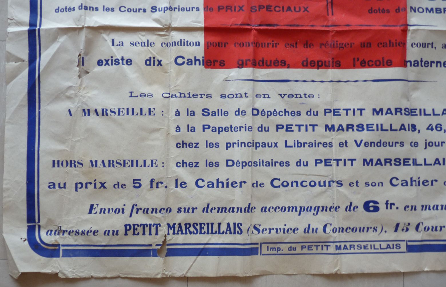 Large old poster / Vintage contest "The small Marseille" Holiday homework 60 years colour Magic' chip