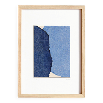 Peinture abstraite sur papier bleu signée Eawy