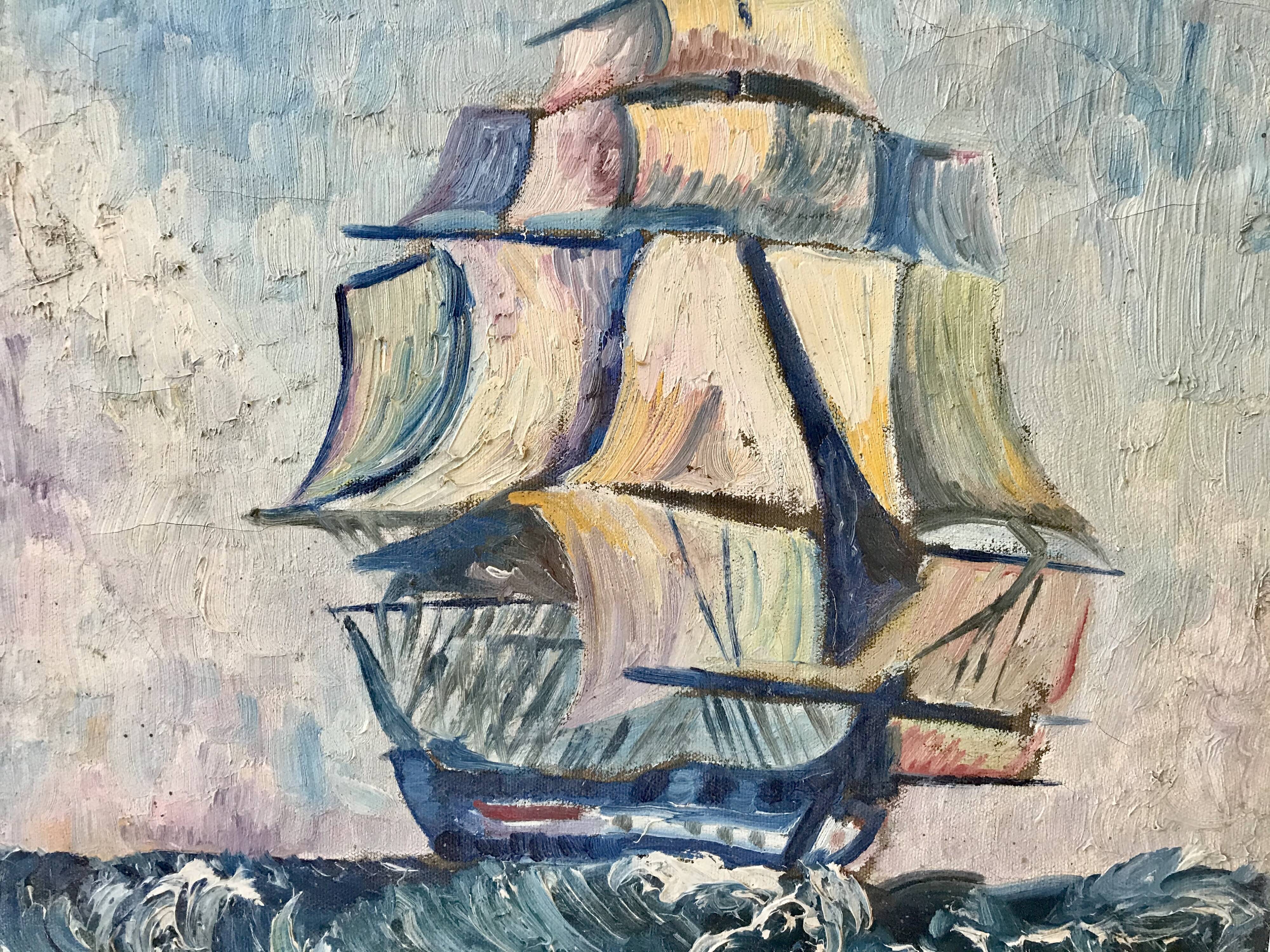 Marine painting oil on canvas old sailboat boat