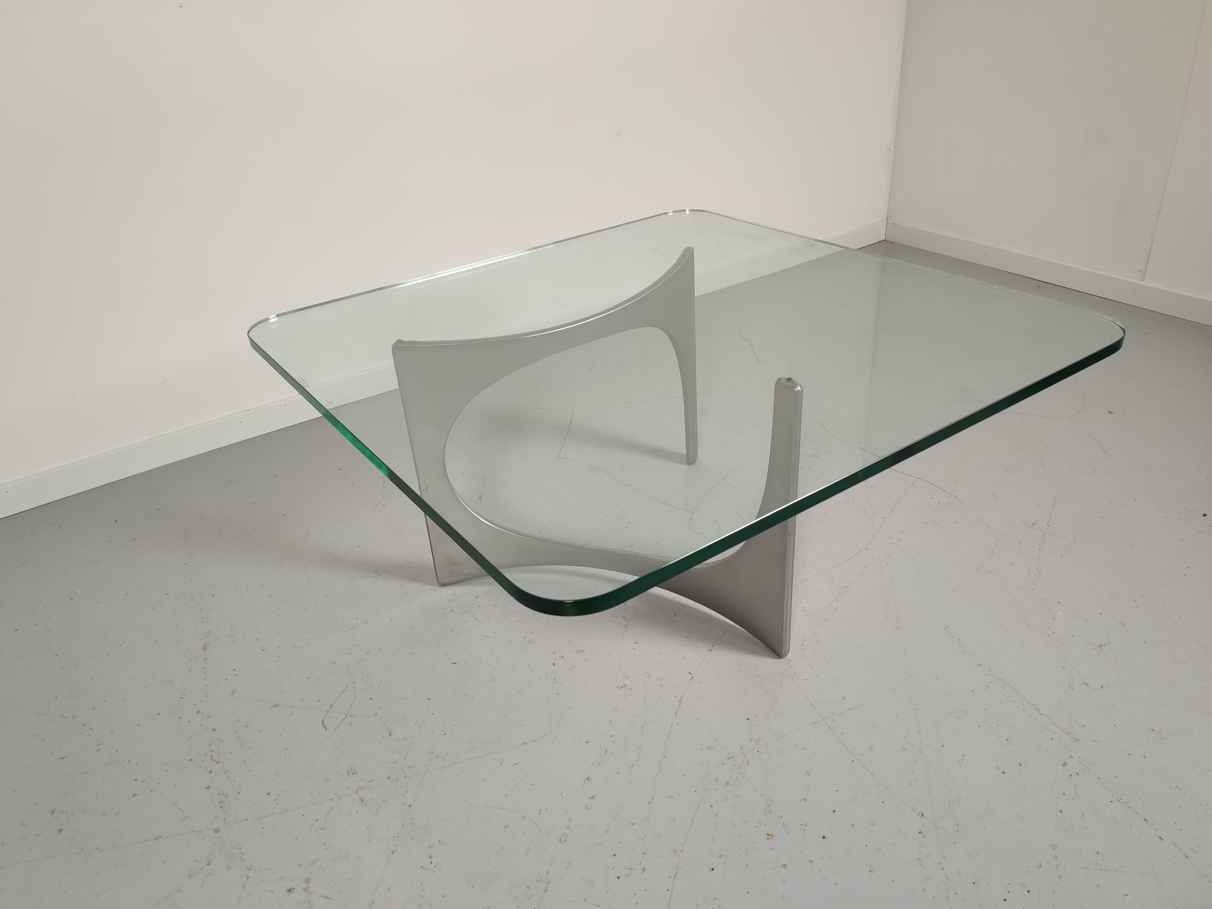 Alu and glass coffee table by KNUT HESTERBERG 1970s