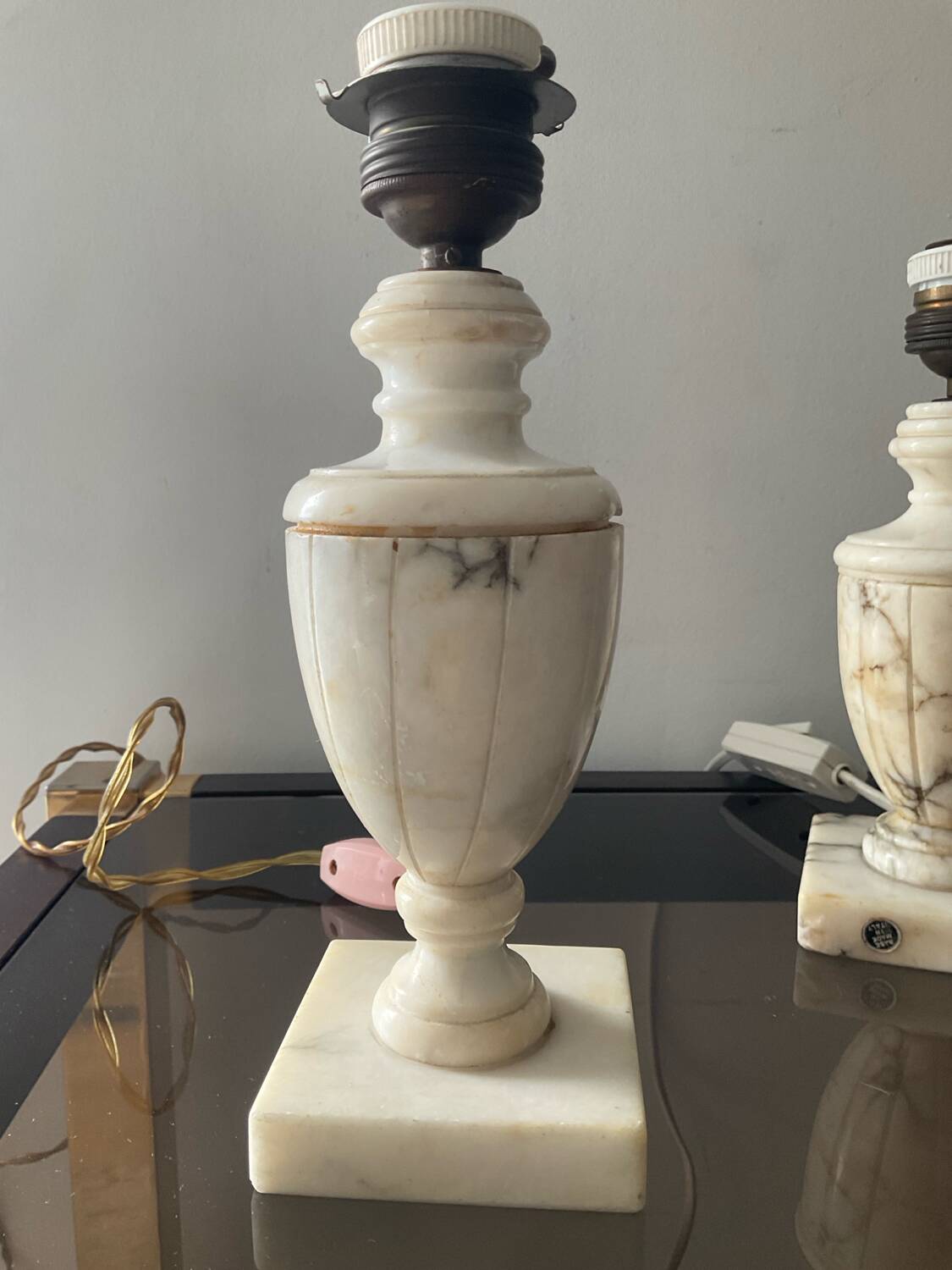 Pair of marble lamp bases from the 1950s.