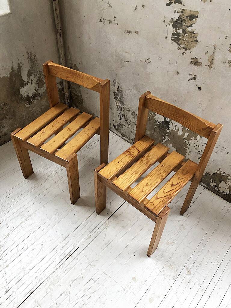 Duo of les arcs mountain pine chairs