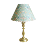 Lampe bougeoir ancien en laiton avec son abat-jour fait main en tissu de William Morris