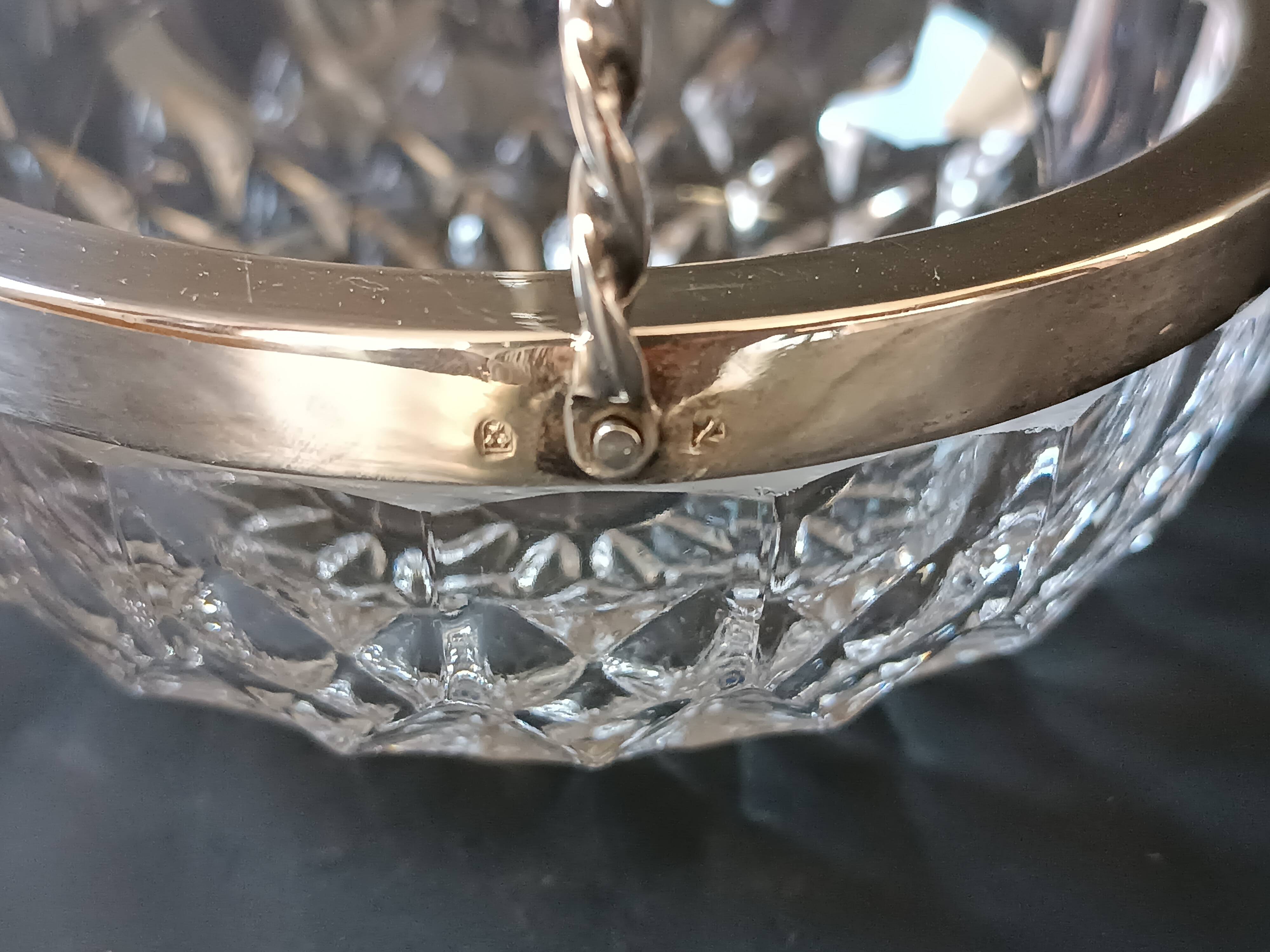 Cut crystal bowl, silver-plated metal mount, Val Saint Lambert