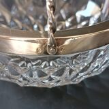 Cut crystal bowl, silver-plated metal mount, Val Saint Lambert