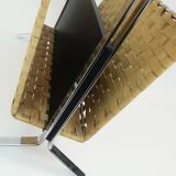 1970s vintage magazine rack newspaper holder chrome leather bamboo