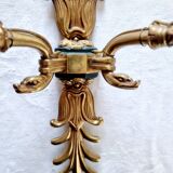 Pair of Empire style wall sconces in gilded bronze and Empire green, mid