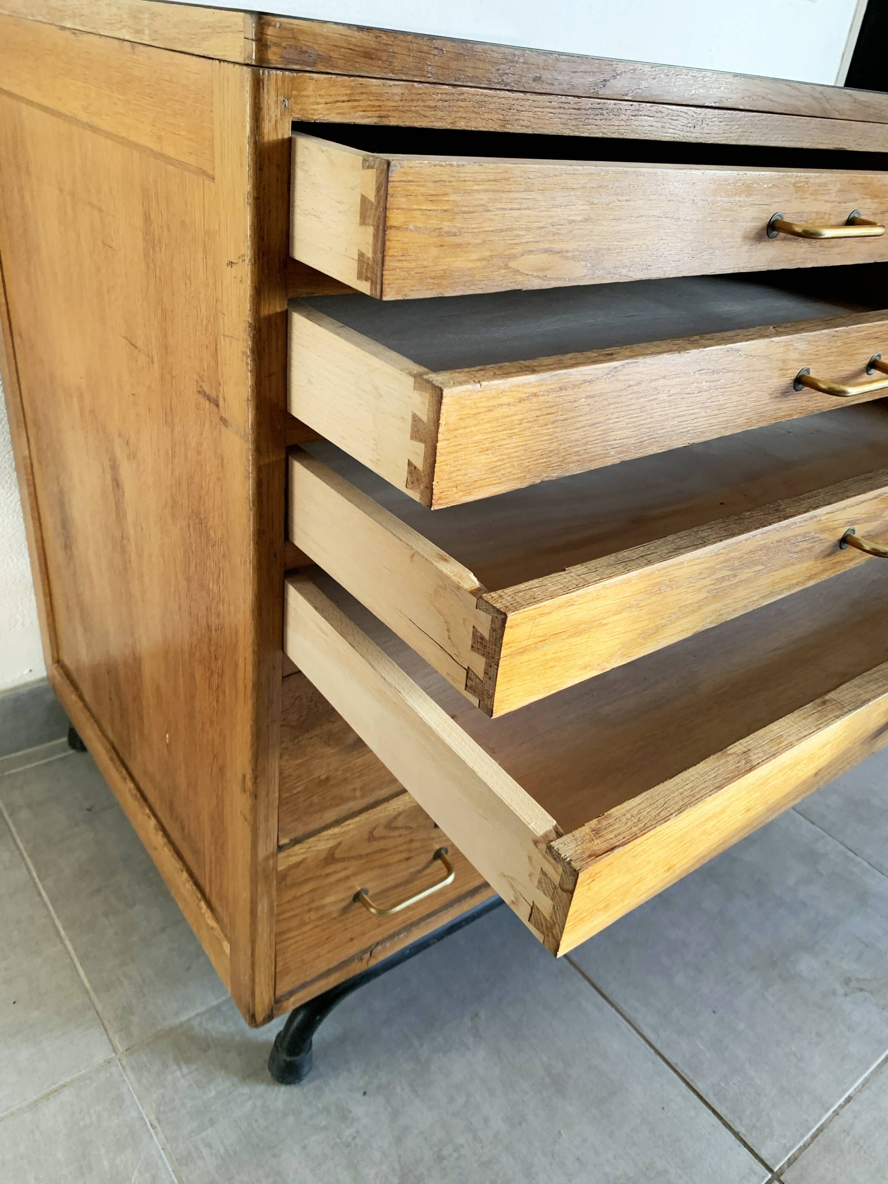Vintage printer or schoolmaster workshop furniture from the 50s