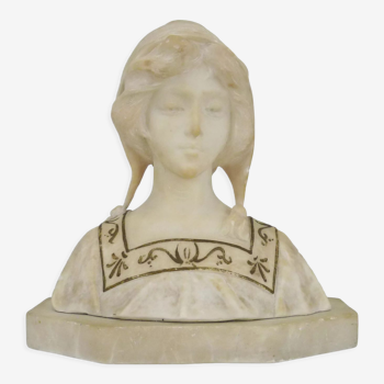 Sculpture Adolfo Cipriani (1880-1930) bust woman alabaster marble